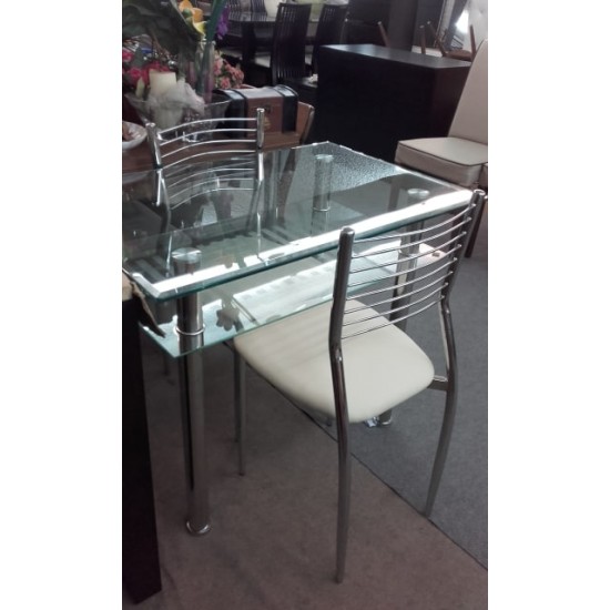 Γυάλινο τραπέζι με 4 καρέκλες inox