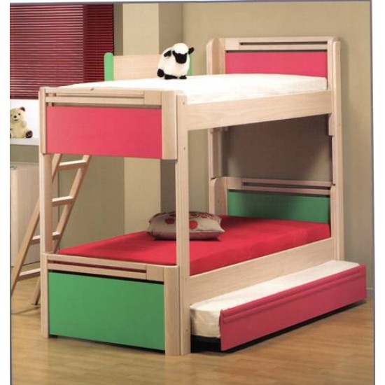 Διώροφο κρεβάτι - κουκέτα μονό παιδικό - εφηβικό οξιά με 3 κρεβάτια 