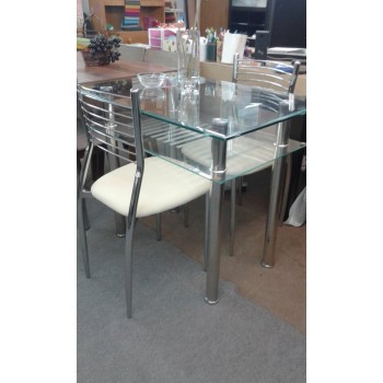 Γυάλινο τραπέζι με 4 καρέκλες inox